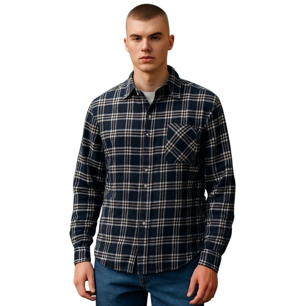 Original Weatherproof Vintage Men's Plaid Flannel Shirt. Navy & White L #1589